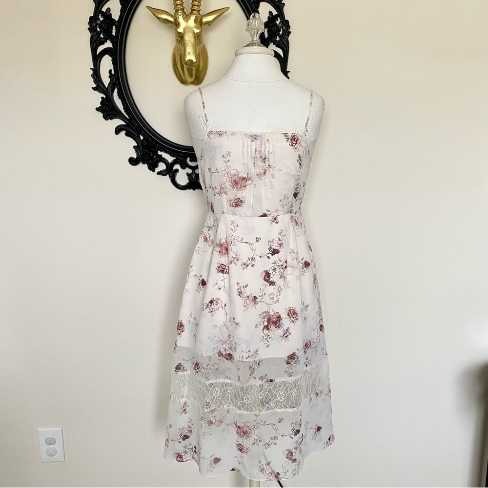 Black Swan Off White Dress with Floral Pattern and Lace Details